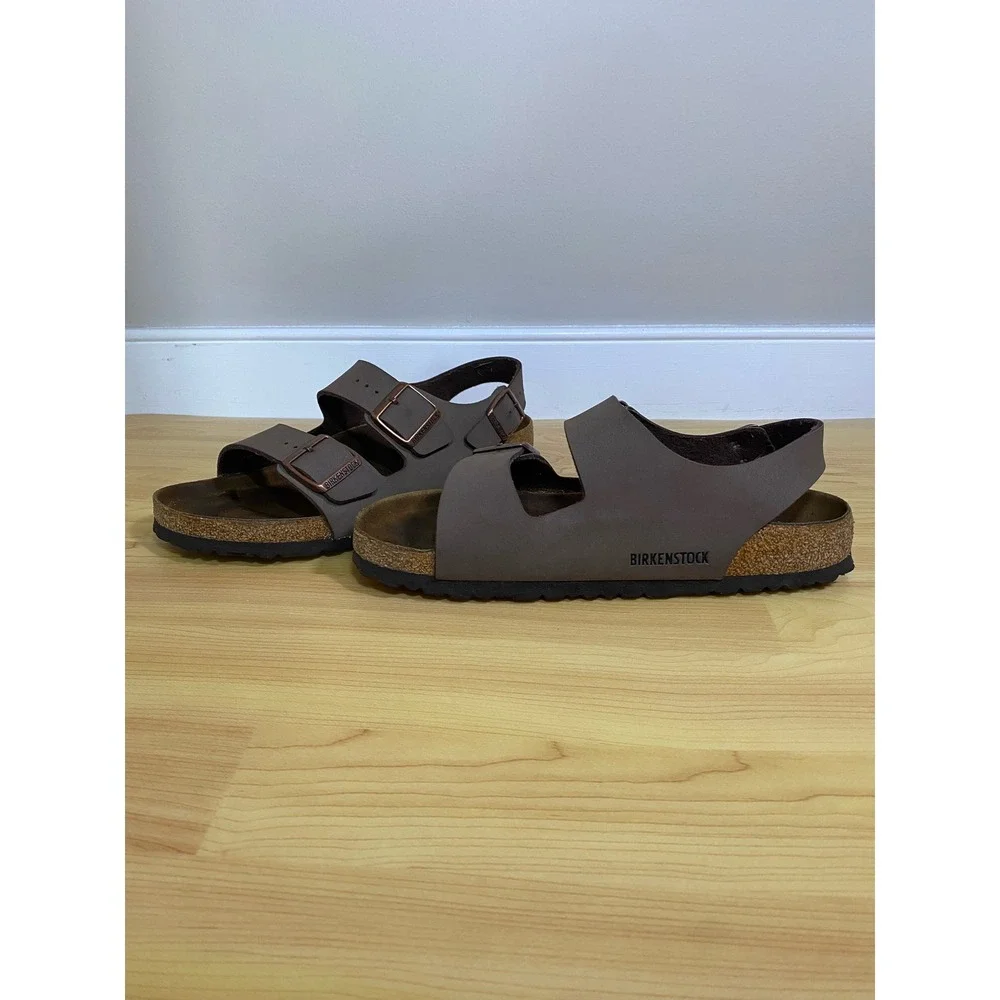 Birkenstock Milano Mocha Birkibuc Sandals Brown Backstrap Size 40 L9 M7